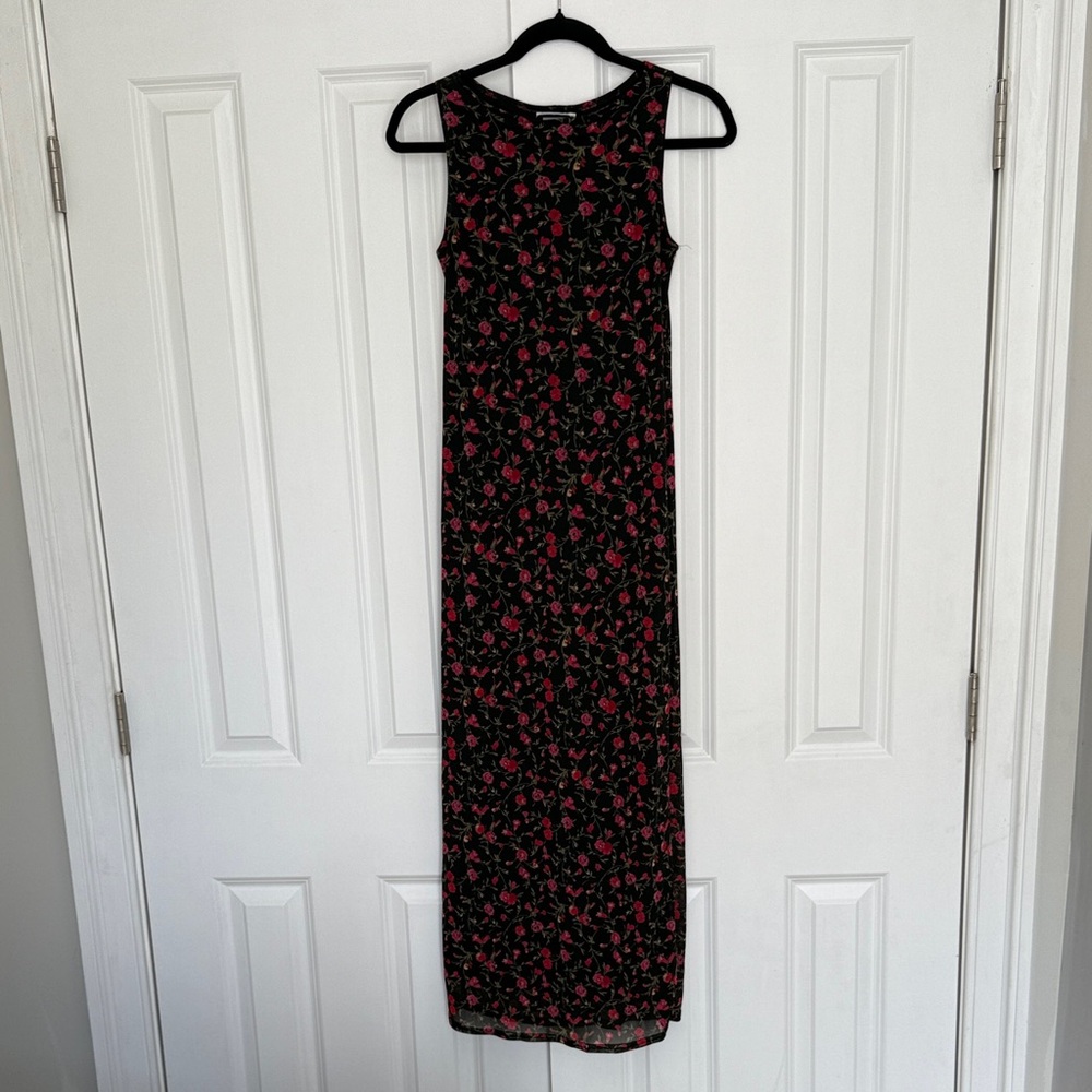 Vintage Black and Pink Floral Maxi Dress
